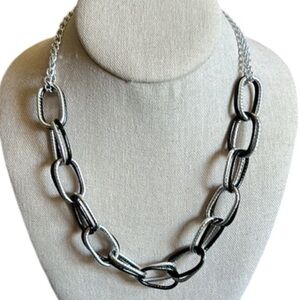 Silver Tone and Black Metal Chain Link Choker Necklace